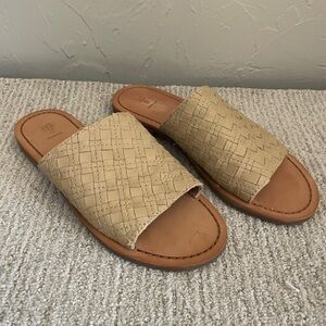 Frye Tan Woven Slide Sandals